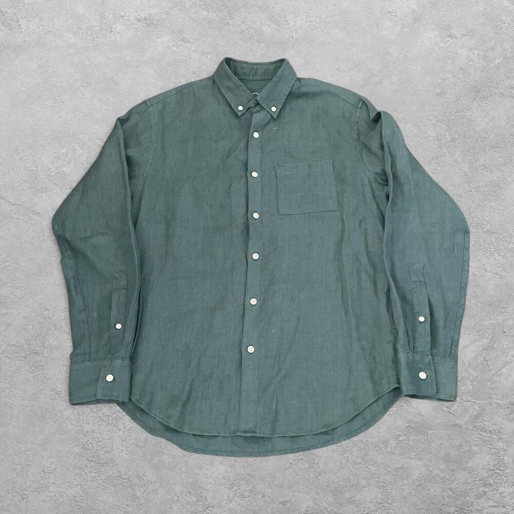 Alex Crane Playa 100% Linen Shirt Pine Green M Coastal Gorpcore